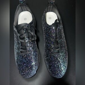 Women 10.5 Glitter Casual Sports Shoes Street Style Sneakers Sparkly Black